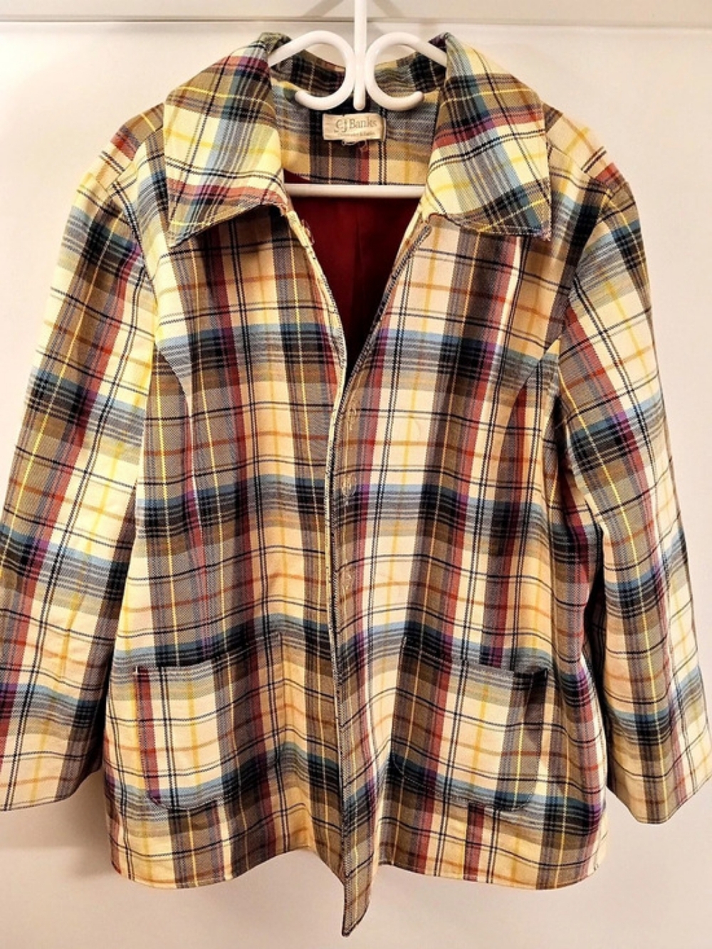 CJ Banks vintage Plaid Jacket in Beige & Blue Like New